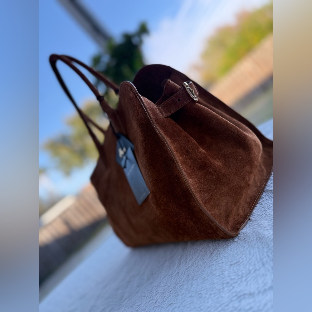 Clearance! Viral Cognac Suede Leather Tote Satchel Bag NWT . - Picture 4 of 16